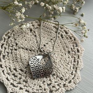 BRIGHTON GEO TWIRL Pendant Necklace Leaf Shape Silver Plated